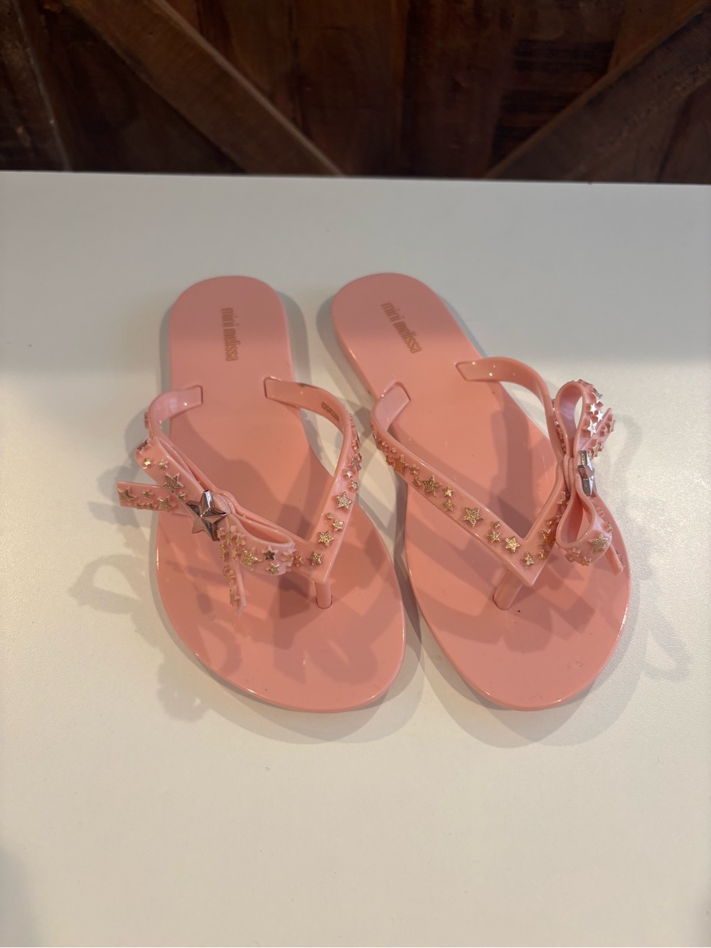 Mini Melissa Pink Star-Embellished Jelly Flip Flops